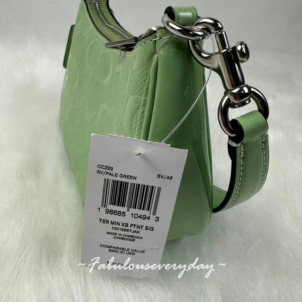 Coach Teri Mini Crossbody Bag Signature Leather Heart Charm Pale Green CCZ29 NWT - Picture 6 of 8